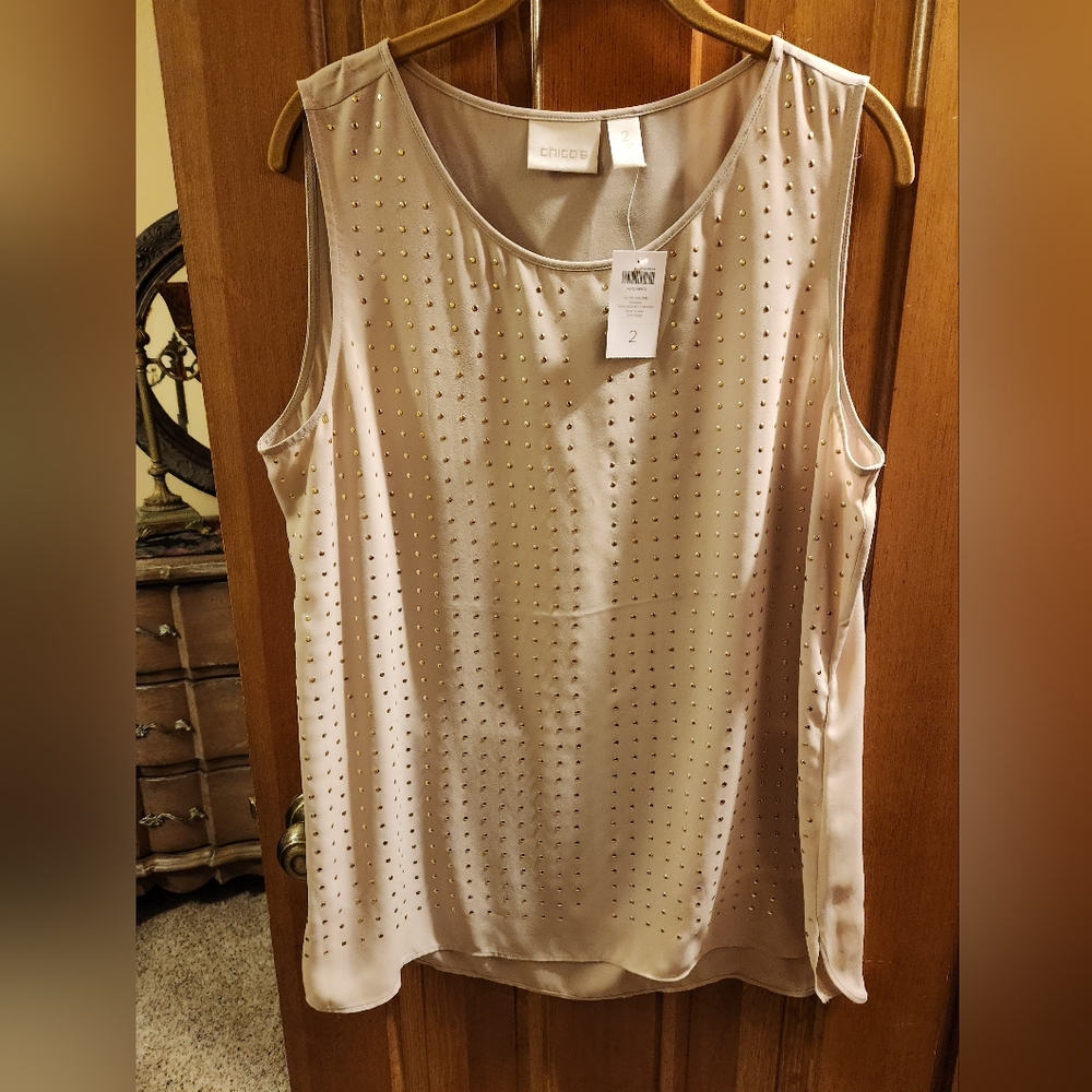 Chico's Studs GALORE PARKER TANK WOVEN FASHION NEW KHAKI  NWT  size 2....